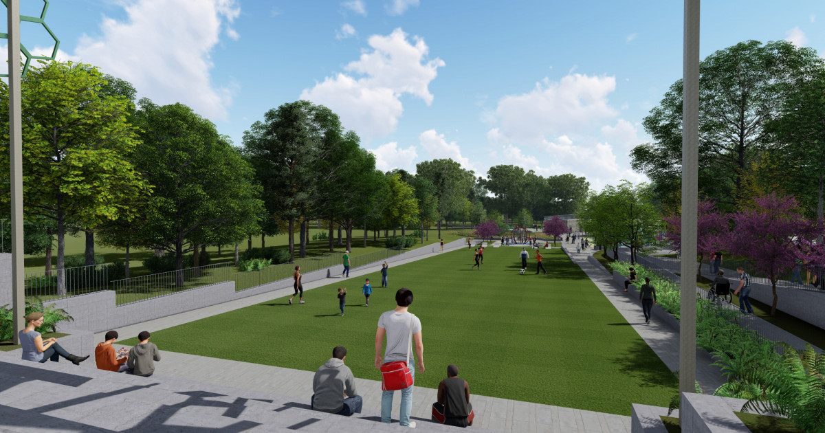 Enota Park Expansion Plan: View from Terraced Seating Down Multipurpose Play Field